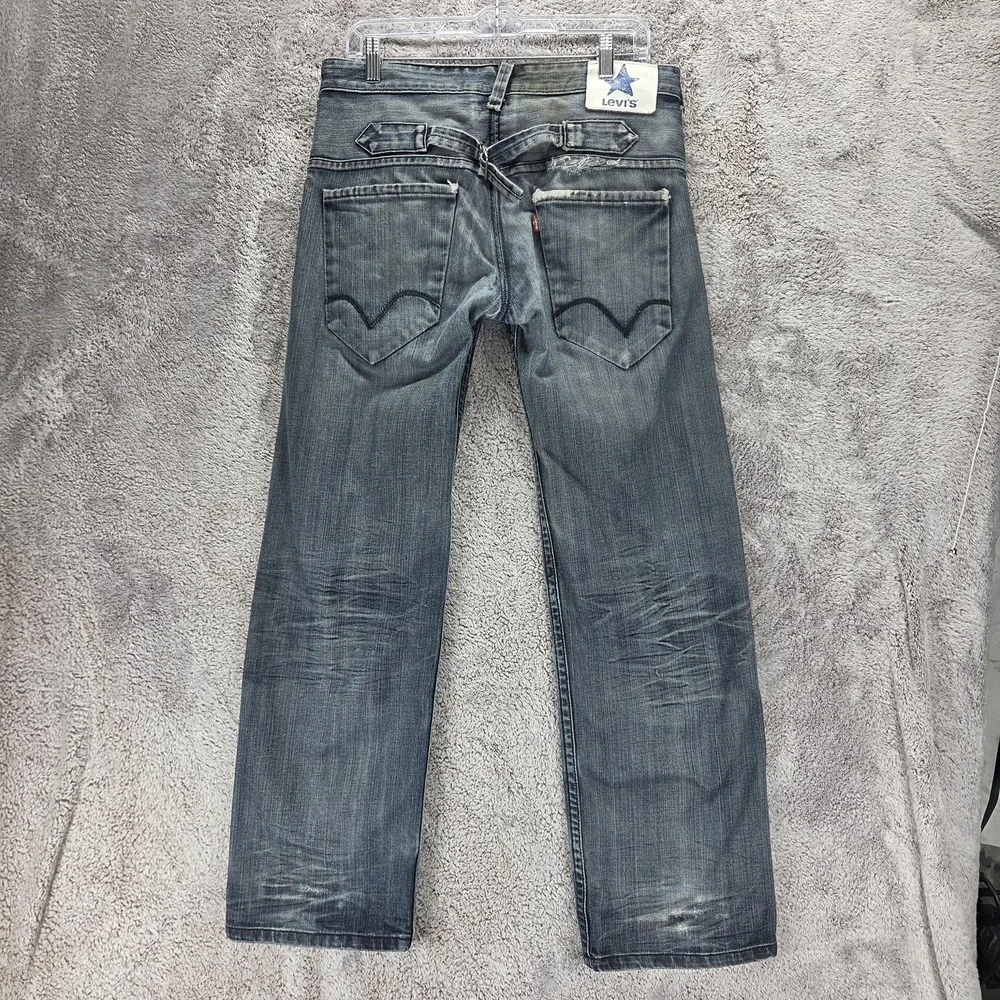 Vintage Levis Blue Star Jeans Mens Blue Buckle Back Honeycomb Zip Fly Fits 32x30